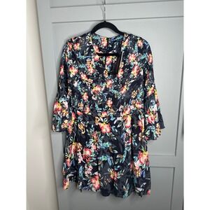 French‎ Connection Floral Print V Neck Long Sleeve Mini Dress Size 0 US ; 4 UK